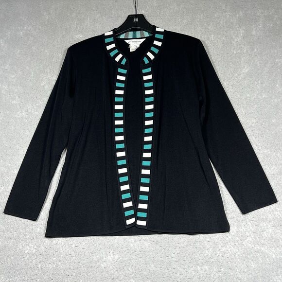 Misook Knit Open Cardigan Small Black Teal Blazer Business Casual Long Sleeve - Picture 1 of 10